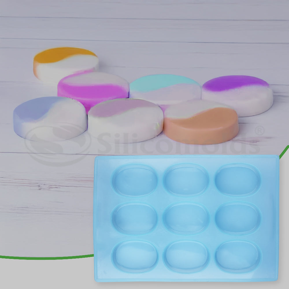 SILICOMOLDS - 75gms – Oval Shape - 9 Cavities Silicone Soap Mold-URP008SM